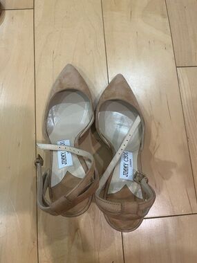 Jimmy Choo Tan Suede Pointed-Toe Slingback Heels